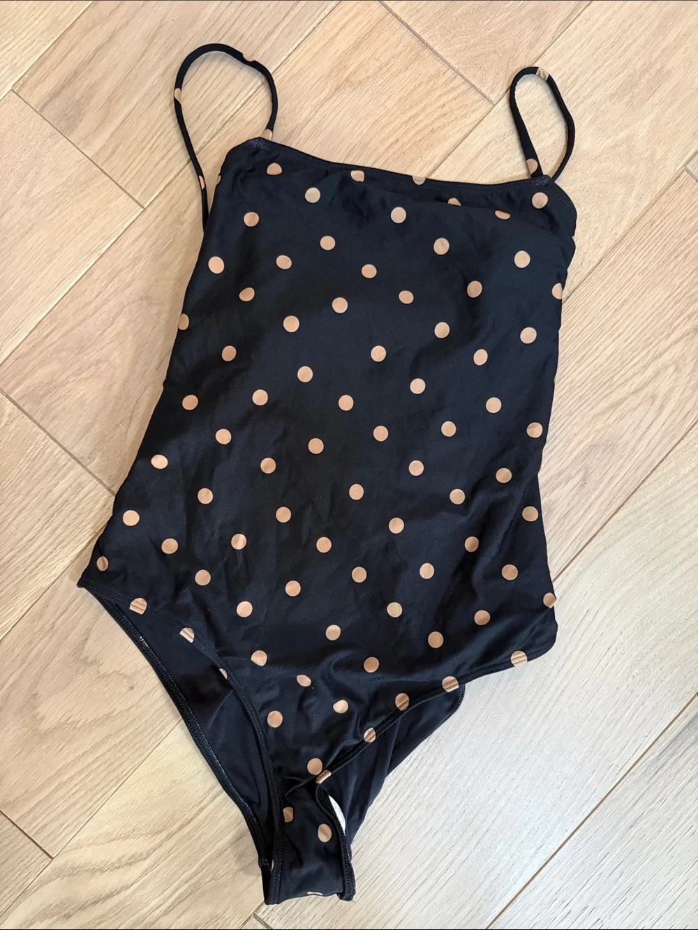 Sezane Black One-Piece Swimsuit with Tan Polka Dots